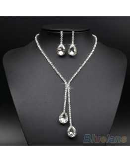 Elegant Rhinestone Crystal Pendant With Earrings