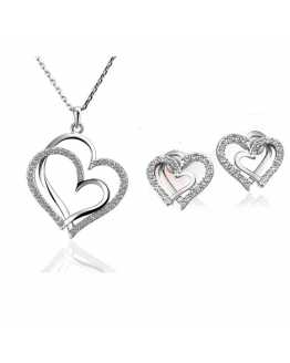 Rhinestone Heart Shape Pendant With Earrings