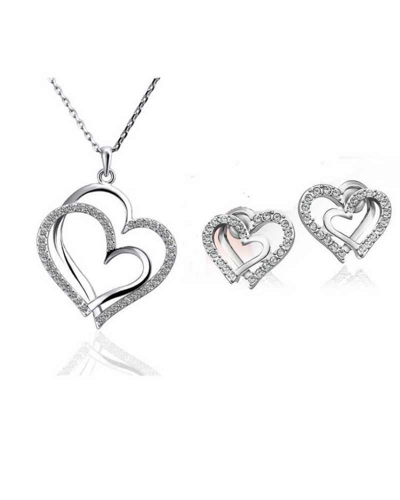 Rhinestone Heart Shape Pendant With Earrings
