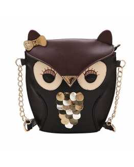 Owl Sequins Faux Leather Mini / Cross Body Bag