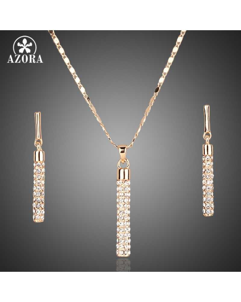 Gold Plated Clear Austria Crystals Drop Pendant With Earrings