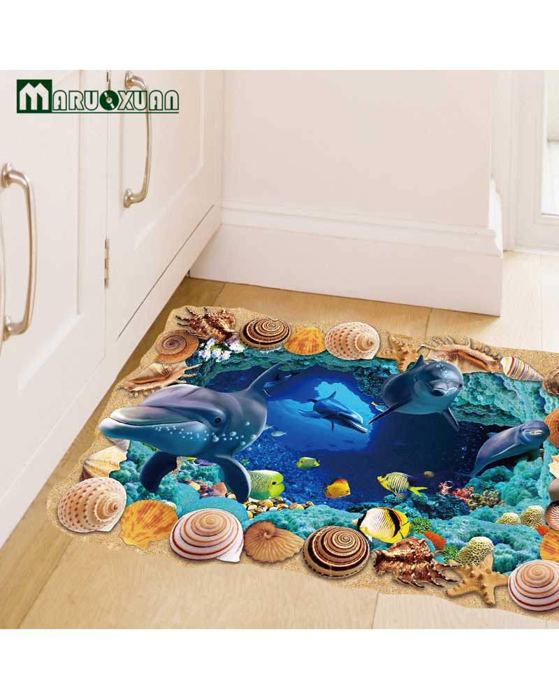 3D Dolphin Undersea Floor Sticker