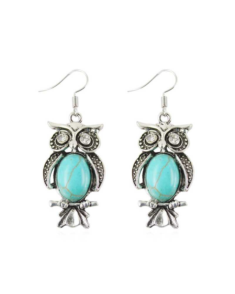 Vintage Owl Crystal Pendant With Earrings