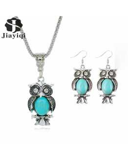 Vintage Owl Crystal Pendant With Earrings