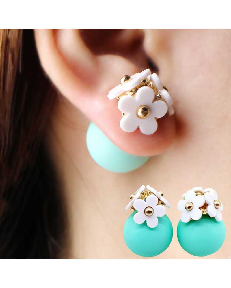 White Multi Flower Hip Pop Lovely Earrings