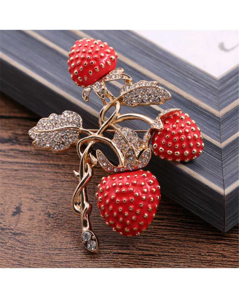 Crystal Strawberry Brooch