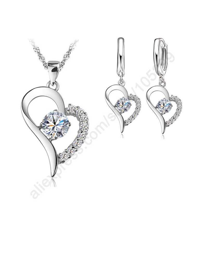 Cubic Zircon Heart Shape Pendant With Earrings