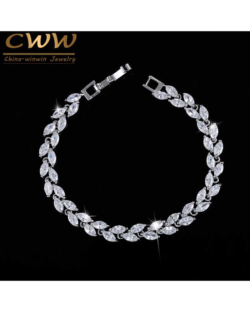 Silver Plated Leaf Model Zircon Bracelet