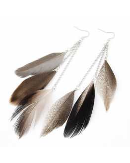 Feather Silver Long Exotic Earrings