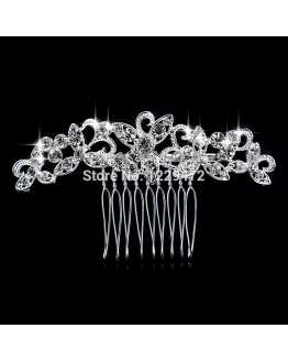 Diamante Crystal Leaf Flower Comb Hairclip