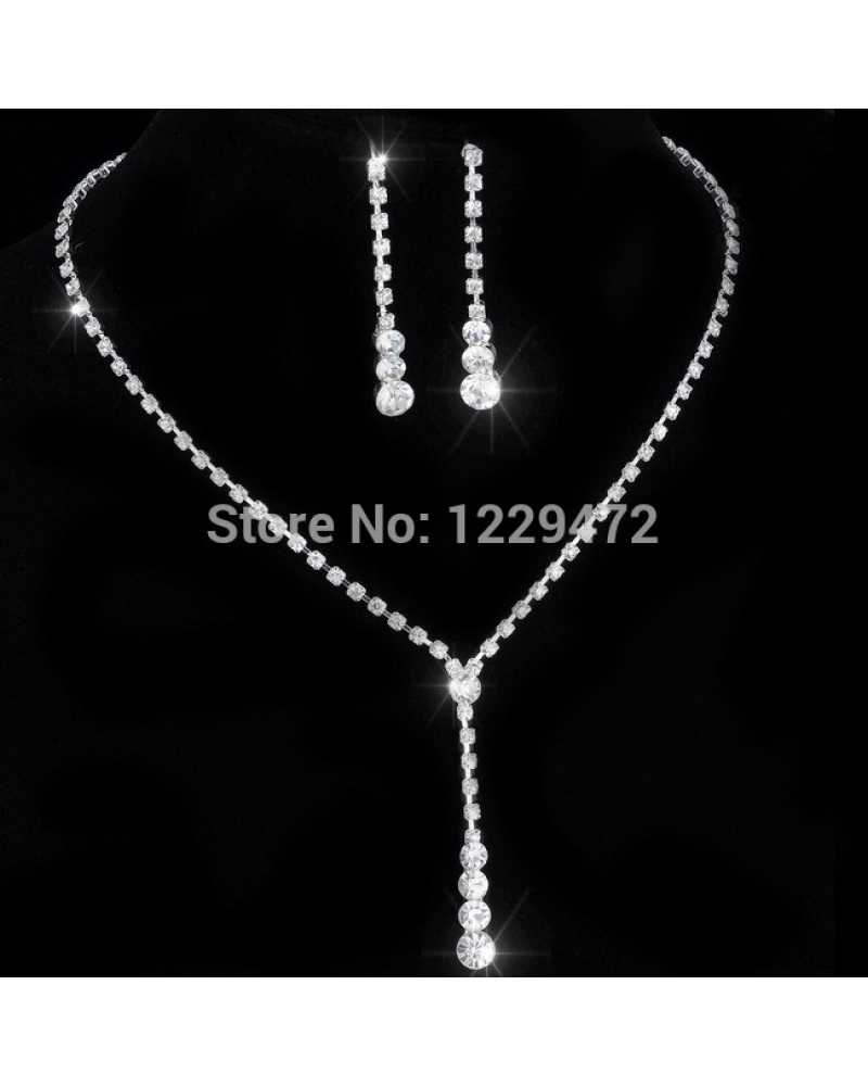 Style Tennis Drop Crystal Pendant With Earrings