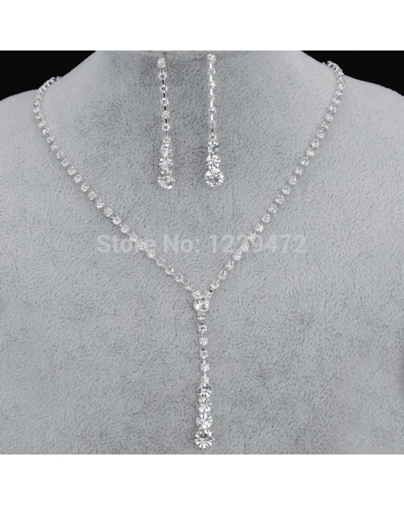 Style Tennis Drop Crystal Pendant With Earrings