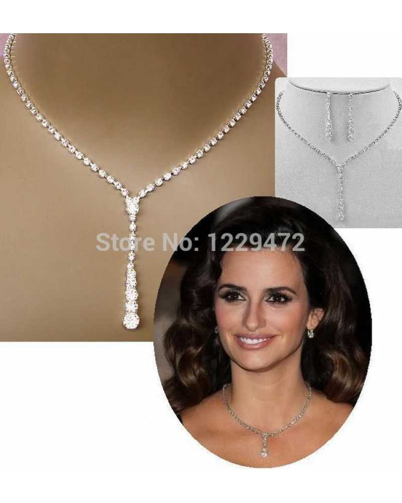 Style Tennis Drop Crystal Pendant With Earrings