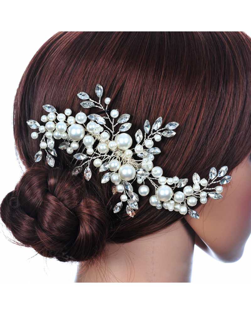 Pearl Crystal Flower Comb Hair Clip