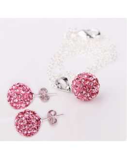 Colourful Ball Shape Crystal Pendant With Earrings