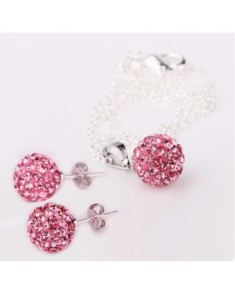 Colourful Ball Shape Crystal Pendant With Earrings