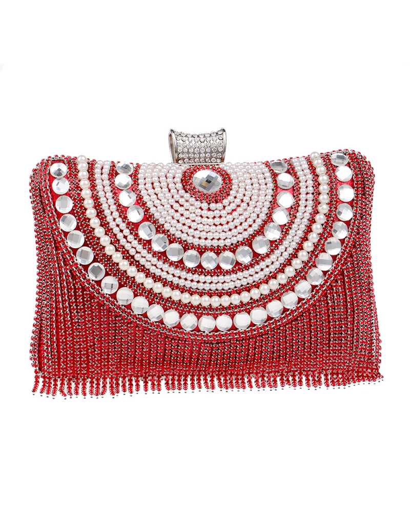 Crystal And Bead Long Tassel Clutches / Mini Bag :: Wowflashy.com