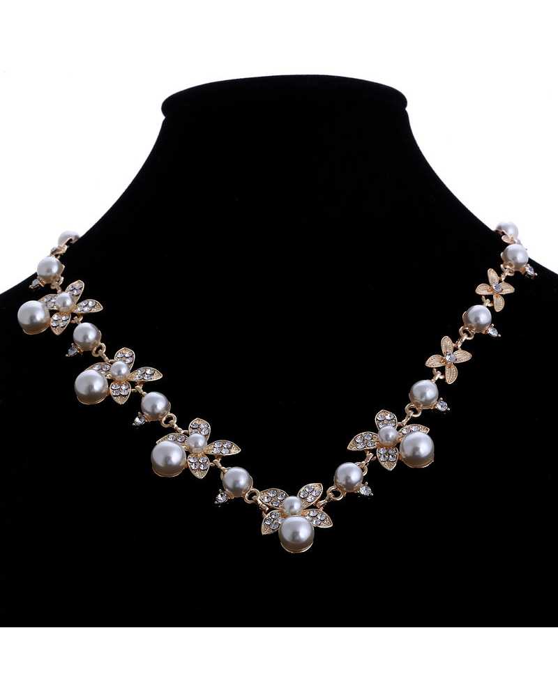 Gold Plated Crystal Pearl Necklace