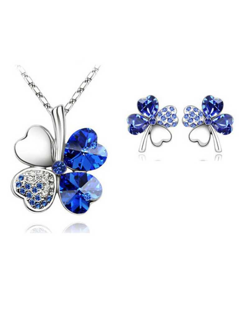 Austrian Crystal Rhinestones Leaf  Pendant With Earrings