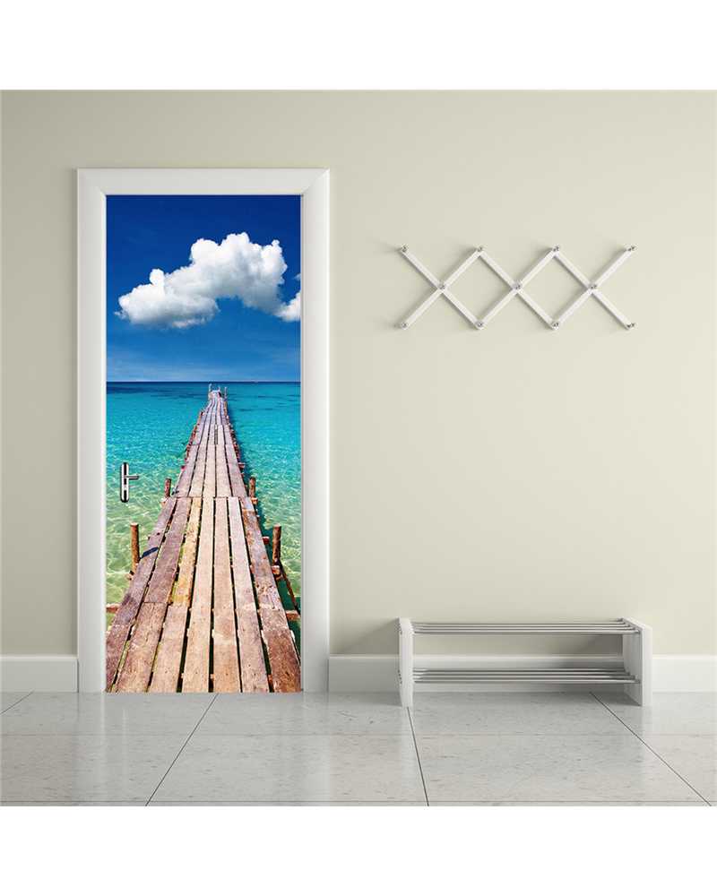 3D Beautiful Pathway Lake View Waterproof Door Stickers