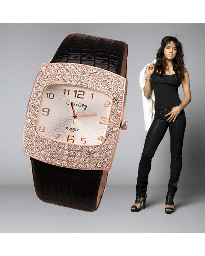 Hot Selling Quartz Leather Crystal Women Wrist Watch